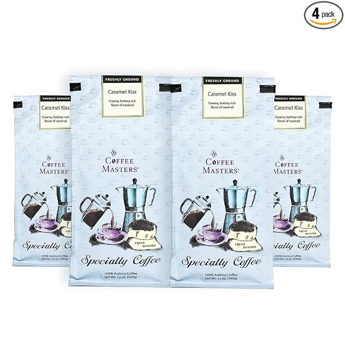 Coffee Masters Flavored Coffee Caramel Kiss Ground 12-Ounces (Pack of 4)
