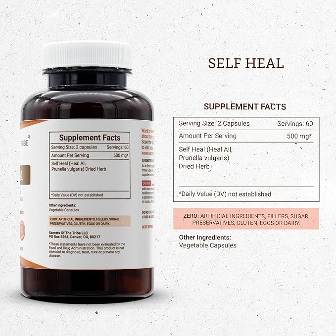 Secrets of the Tribe Self Heal 120 Capsules Made with Vegetable Capsules and Self Heal (Heal All Prunella Vulgaris) Dried Herb (120 Capsules)