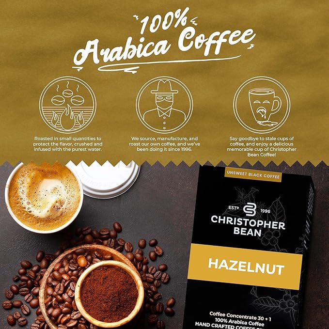 Christopher Bean Coffee - 396 servings 30 to 1 Blend Bag in Box Liquid Instant Coffee or Cold Brew Coffee Concentrate - Hot or Iced Coffee - Hazelnut