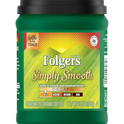 Folgers Simply Smooth Decaf Ground Coffee Medium Roast 11.5 Ounce (Packaging may vary)