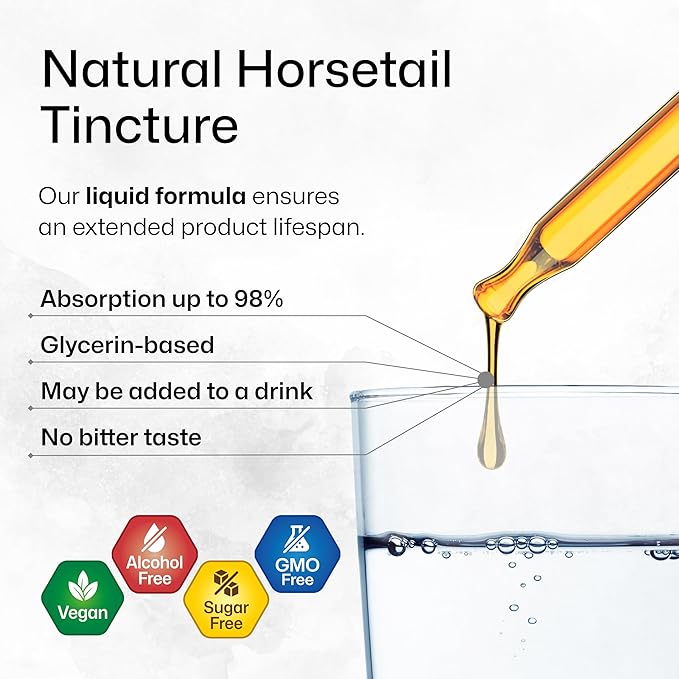 BIO KRAUTER® Horsetail Supplement for Hair Skin &amp Nails - Vegan &amp Pure Horsetail Herb Liquid Drops 660 mg per Serving 2 Fl.Oz. - Silica Hair Supplement - Alcohol &amp Sugar Free - 28 Days of