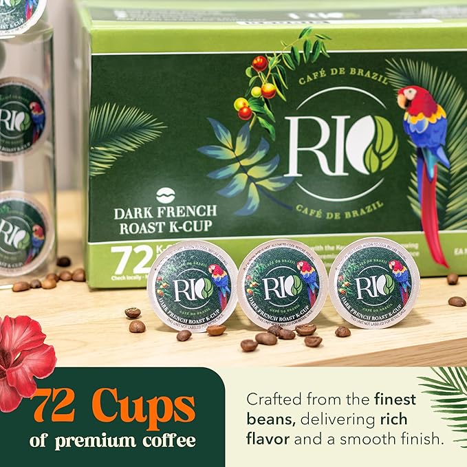 Rio Cafe de Brazil Kcup Coffee Pods - 72 Count Dark Roast Coffee with Dark Chocolate and Roasted Nuts Flavor Compatible with Kcup Brewers 100% Brazilian Made