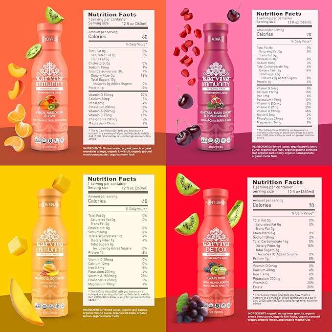 Karviva Organic Detox Juice Cleanse &amp Immunity Boost Ancient Remedies for Gentle Detox &amp Restore Digestion Prebiotics Vitamin C D &amp Marine Collagen Low-Sugar Gluten-Free 1 to 3 Day