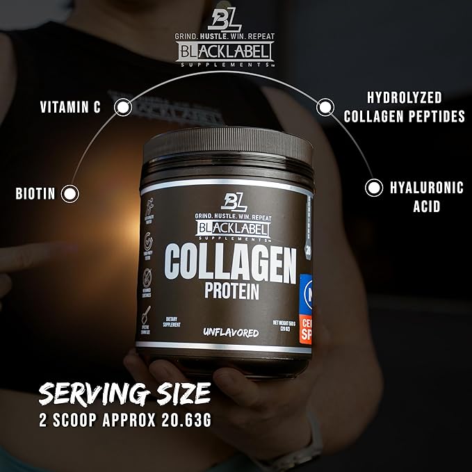 Blacklabel Unflavored Collagen Peptides Protein Powder – NSF Certified for Sport – Hydrolyzed Collagen Powder for Joint Tendon and Ligament Support – Protein with Collagen for Recovery – 28 Servings