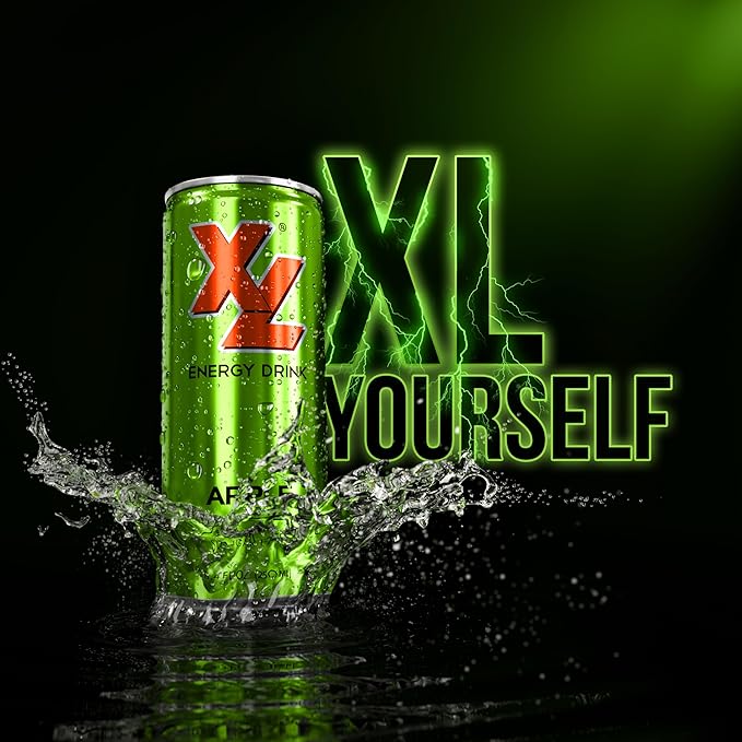 XL Energy Drinks Sugar Free 8.4 Oz 24 Pack - Low Calories Apple Flavor Sugar Free Energy Drinks 80mg Caffeine plus Taurine &amp B Vitamins - Improve Performance with Zero Sugar Drinks Carbonated Bev