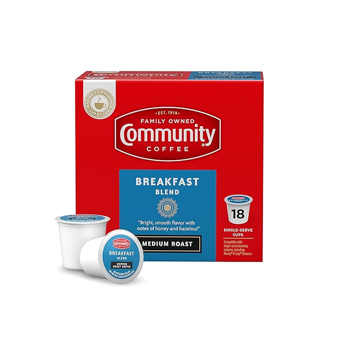 Community Coffee Breakfast Blend Medium Roast Single Serve K-Cup Compatible Coffee Pods Box of 18 Pods (Pack of 12)