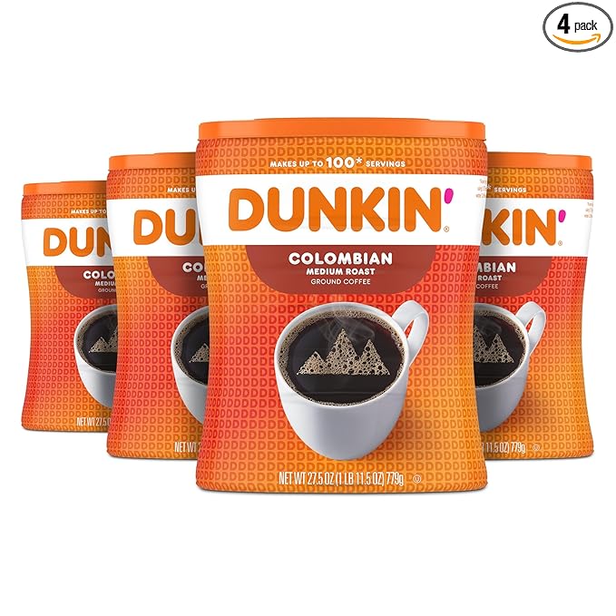 Dunkin' 100% Colombian Medium Roast Ground Coffee 27.5 Ounce (Pack of 4)