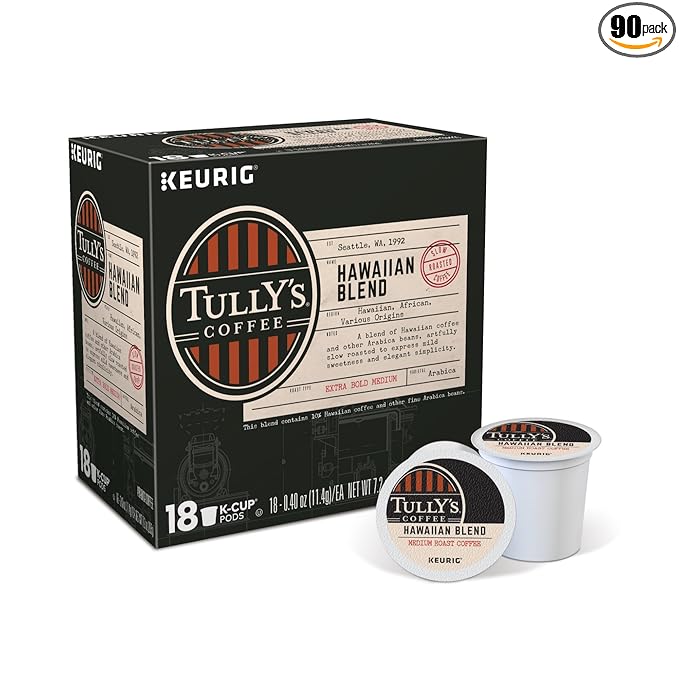 Tully's Coffee Hawaiian Blend Keurig Single-Serve K-Cup Pods Medium Roast Coffee (90)