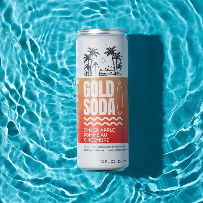 Gold Soda - Natural Ingredients - Organic Cane Sugar - Non-GMO - No Preservatives - Monk Fruit - Sparkling Water - Made with Natural and Organic Flavors12 Fl Oz (24 Pack) (24 Pack Ginger Apple)