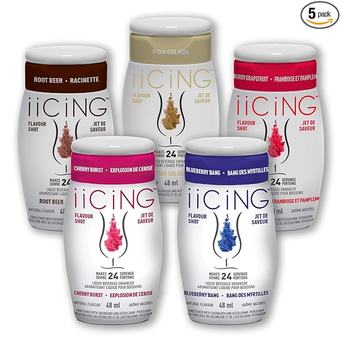 iiCiNG Flavour Shot – Variety 5 pack – All Natural flavours | Zero Calories | 1 bottle | 48ml | 24 servings | You’re in control of your own flavour | All you need to do is squirt 5 pack
