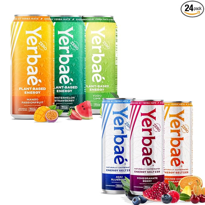 Yerbaé Energy Seltzer &amp Beverage Bundle - 16oz &amp 12oz Variety 24-Pack 0 Sugar 0 Calories 0 Carbs Energized by Yerba Mate &amp Plant-Based