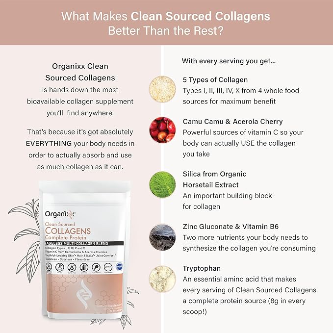 Organixx Clean Sourced Collagens (30 Serv) &amp Multi-Vita-Maxx (90 Caps) Bundle Protein w/Vitamin C &amp Zinc Plus USDA Organic Whole Food Multivitamin Supports Hair Joints &amp Daily Energy G