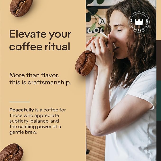 4-Pack Specialty Coffee Peacefully – Arabica Roasted Ground on the Farm – Freshness and Authentic Flavor Notes of Chocolate Vanilla Nuts – Carefully Harvested Medium Roast – Brazilian Coffee King