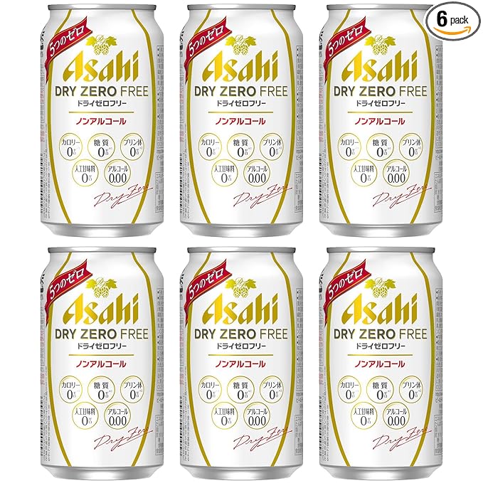 [Pack of 6] [Japan No. 1 Best NA Beer] ASAHI 0.00% Non-Alcohol Premium Japanese Beer Beverage  Zero Calories And Gluten Free (DRY ZERO FREE)