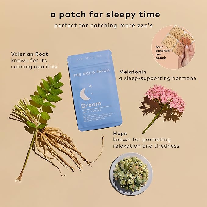 The Good Patch Plant Powered Sleep Support - Sustained Release Dream Patch with Melatonin Hops Valerian Root (8 Total Patches)