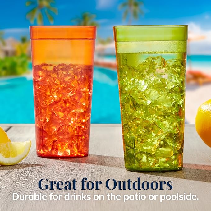 US Acrylic Cafe Plastic Reusable Tumblers (Set of 16) 20-ounce Water Cups Assorted Colors | Restaurant Style Drinking Glasses Value Set Stackable BPA-free Made in the USA | Top-rack Dishwasher Safe