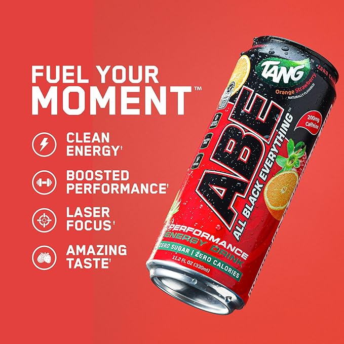 All Black Everything Performance Energy Drink | Zero Calories Sugar Free | 200mg Caffeine | Beta Alanine &amp Citrulline | Pre-Workout Sport Drink for Men &amp Women | Tang Orange | 12 Pack