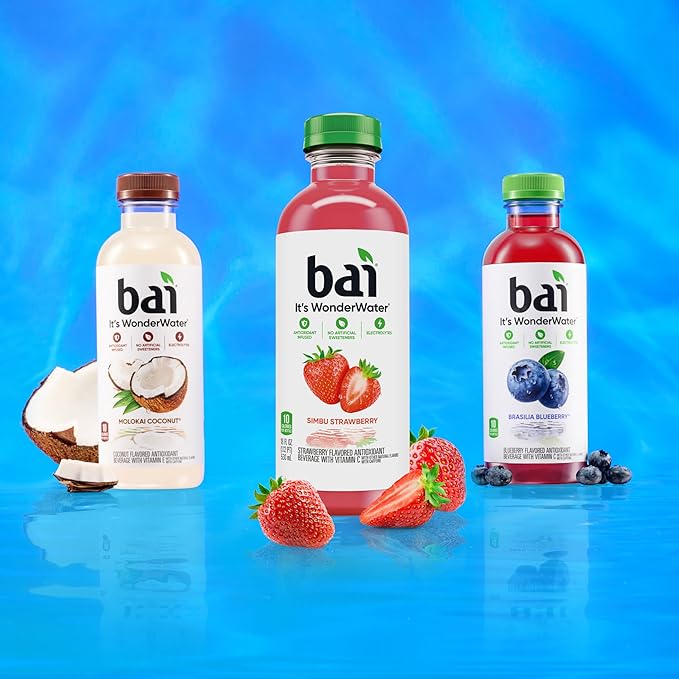 Bai Antioxidant Infused Water Beverage Brasilia Blueberry with Vitamin C and No Artificial Sweeteners 18 Fluid Ounce Bottle 12 Pack
