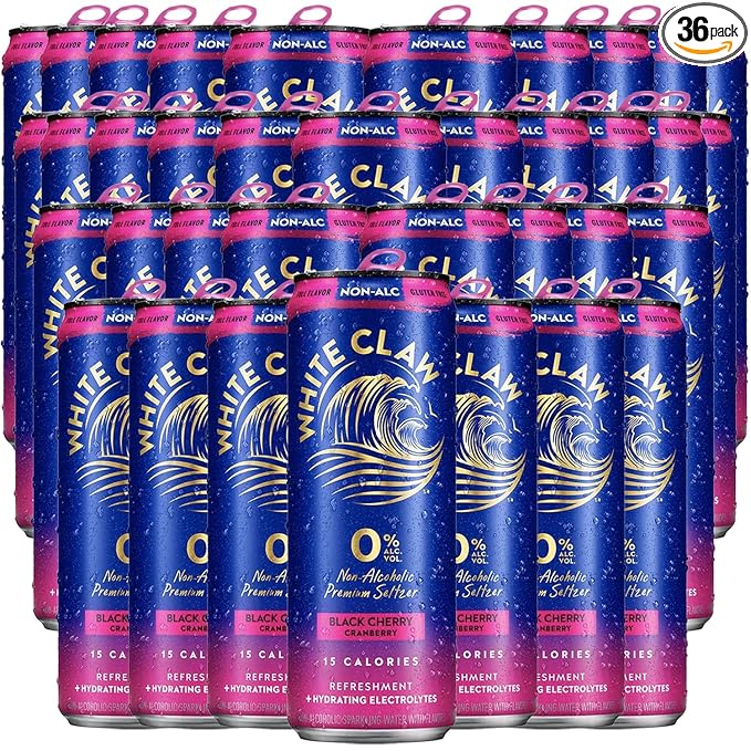 White Claw 36 Pack 0% Alcohol Black Cherry Cranberry Non-Alcoholic Premium Non-Hard Seltzer | 15 Calories Gluten Free Hydrating Electrolytes