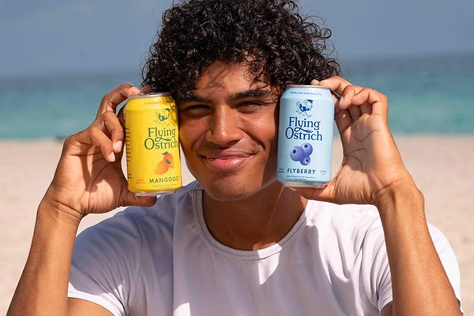 Flying Ostrich Flyberry Sparkling Electrolyte Hydration Drink - Blueberry Flavored with Ocean Minerals Magnesium &amp Vitamin C &amp D Low Sugar No Artificial Sweeteners 12 FL OZ Cans Pack of 1