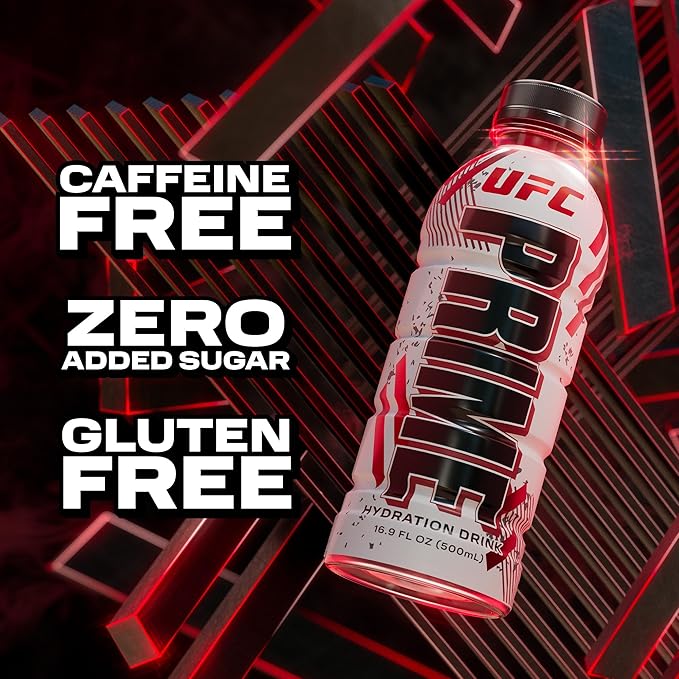 PRIME Hydration UFC Sports Drinks Electrolyte Enhanced for Ultimate Hydration 250mg BCAAs B Vitamins Antioxidants Low Sugar 16.9 Fl Oz 12 Pack