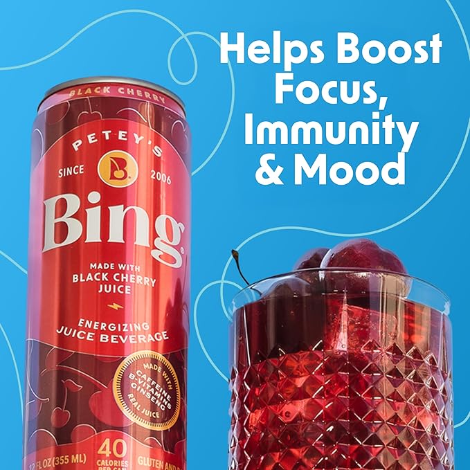BING Energizing Juice Beverage – Original Cherry (12oz/12pk) – Made with REAL Juice! Low Calorie 5 B-Vitamins &amp Ginseng Energizes with 120mg Caffeine + Taurine Vegan Gluten + Dairy Free. DELIC
