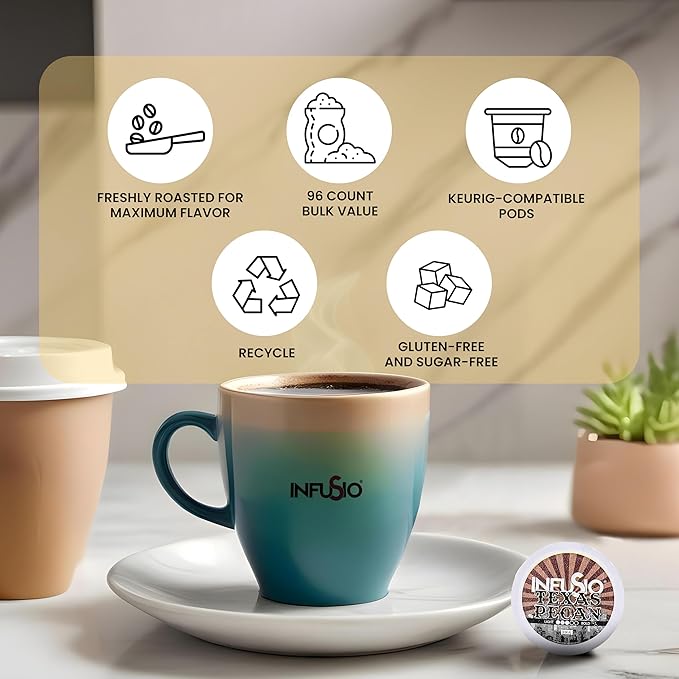 InfuSio Flavored Coffee Pods Variety Pack – 96 Count 12 Gourmet Medium Roast Dessert-Inspired Blends like Bananas Foster &amp Crème Brûlée Compatible with Keurig K-Cup 2.0 Brewers