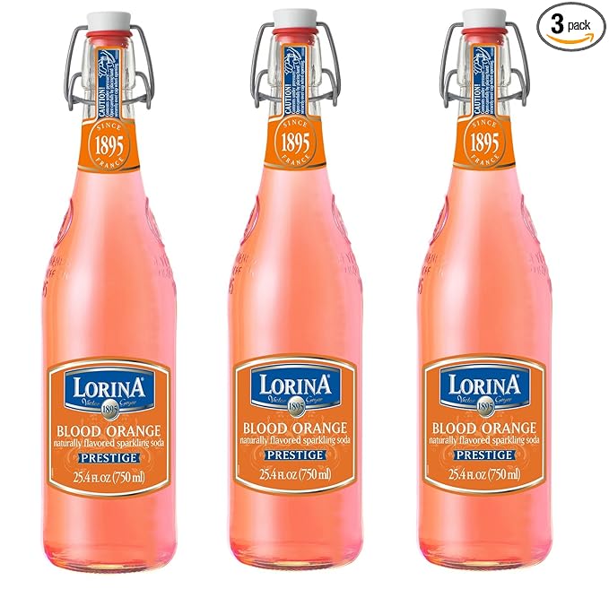 Lorina Sparkling Soda Water Blood Orange Flavor Prestige Collection (25.4oz 3-Pack) Naturally Flavored Carbonated Soda Water Artisan Crafted Gluten-Free Beverage - No Artificial Colors or Flavors