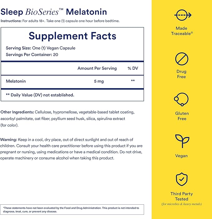 Ritual Sleep Bioseries™ Melatonin: Sleep Aid for Adults Sleep Supplement with Time Released Capsules Vegan Drug Free Sleep Vitamins for All Night Sleep Support 20 Capsules (Pack of 2)