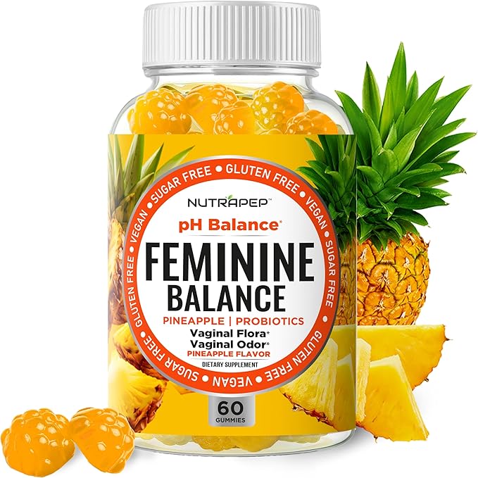 Feminine Balance Probiotics Gummies for Women - Vaginal Health &amp Women's pH Balance Natural Gummy Supplement with Cranberry Pineapple Powder - Sugar Free Gluten Free Vegan