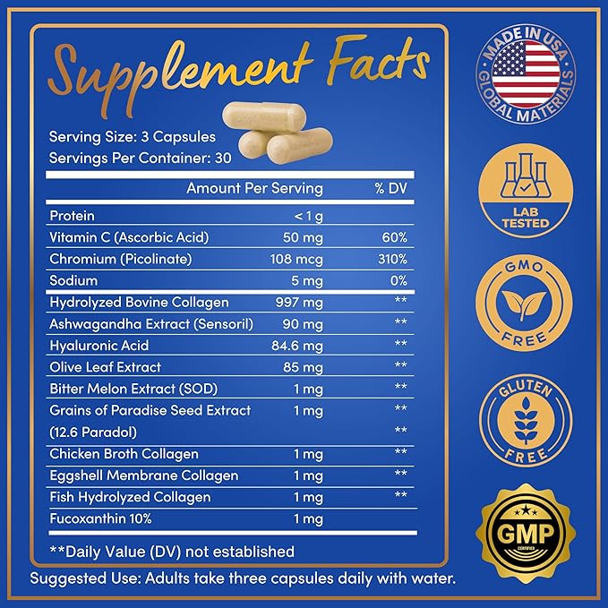 Thermogenic Multi Collagen Burn Capsules - Hydrolyzed Multi Collagen Complex Types I II III V X Marine Collagen Hyaluronic Acid - Beauty and Anti-Aging Supplement for Women and Men - 180 Pills