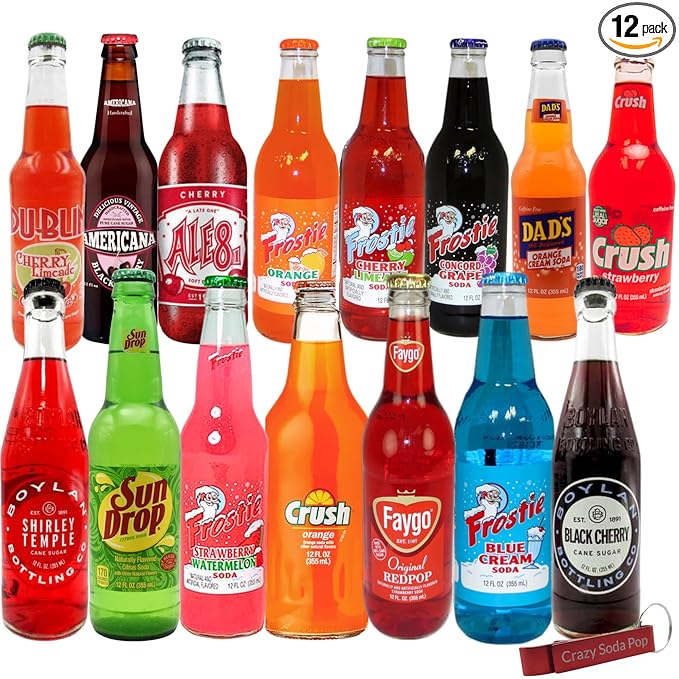 Fruit Soda Surprise Variety Sampler Pack | Premium Crafted Fruit Soda Variety Pack from Around USA | Includes Crazy Soda Pop Bottle Opener (12 Pack)