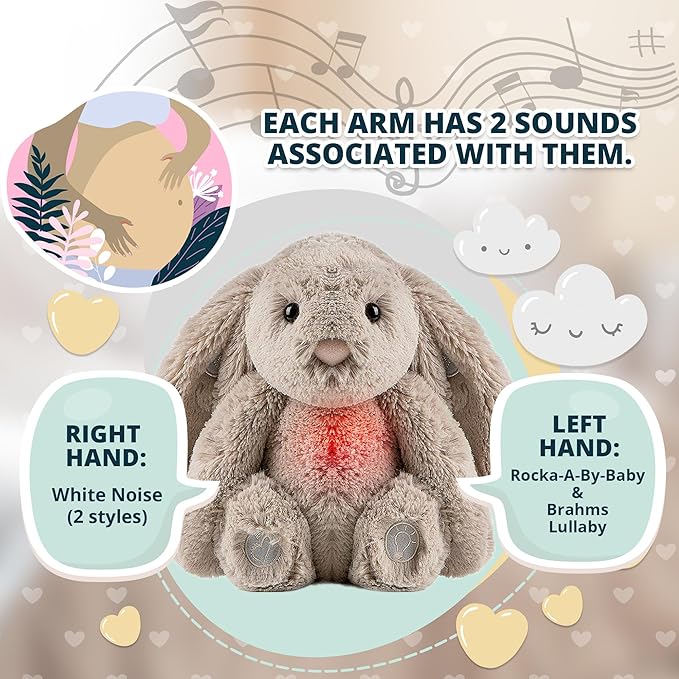 Gemma Joy Bedtime Baby Soothers &amp StickyOnes Sleep Patches - Cry Activated Heartbeat Bunny Plush Toy Stuffed Animal with Calming Light &amp All-Natural No Melatonin Bedtime Patches for Kids and