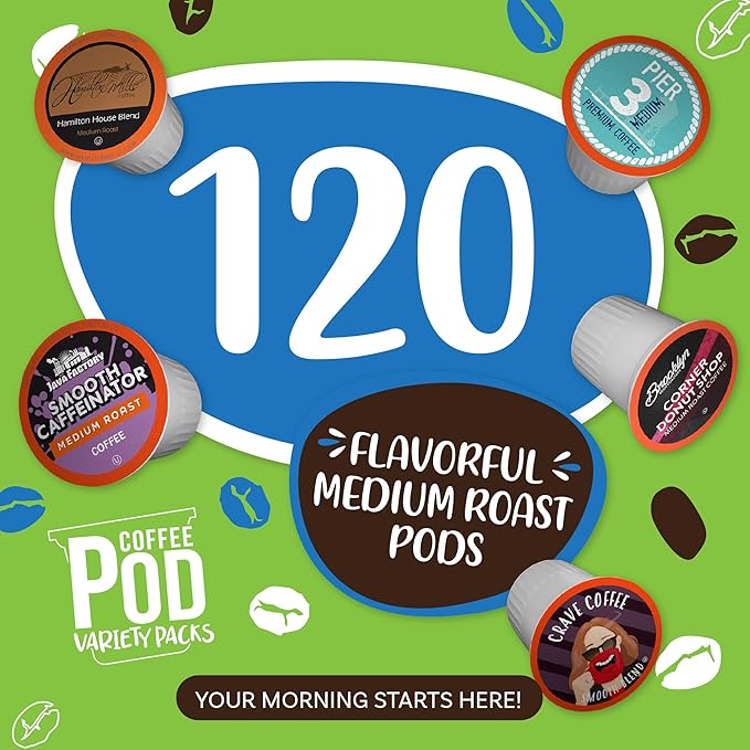 Coffee Pod Variety Packs Medium Roast Sampler Assorted Compatible with 2.0 K-Cup Brewers Variety Pack 120 Count (Pack of 1)