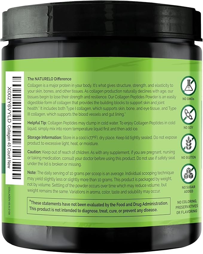 NATURELO Hair Skin and Nails Multivitamin 60 Count Collagen Peptide Powder 45 Servings
