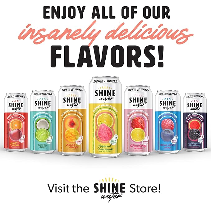 Shine Water Tropical Lemonade Vitamin D Electrolyte Drinks 12-Pack Sugar Free Flavored Water with Magnesium Zinc &amp Antioxidants Low Calorie Hydration Beverage Plant-Based Vitamin Water Zero Su