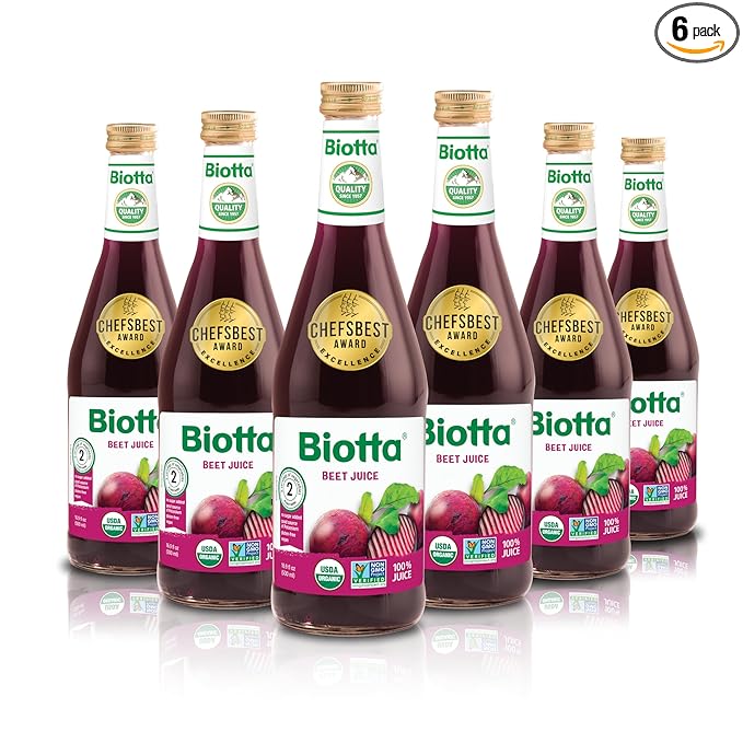 Biotta Organic Beet Juice - 100% Vegetable Juice for Energy Immunity &amp Wellness - Excellent Source of Nutrients - All Natural Non-GMO Gluten-Free (16.9 Fl Oz Pack of 6)