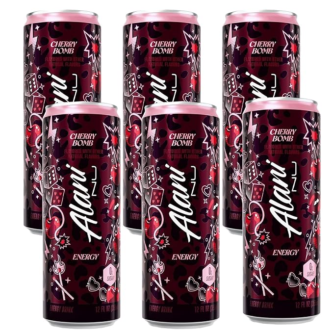 Alani Cherry Bomb Energy Drink Sugar Free Low Calorie Energy Drinks - 12 fl oz Can (6 Pack)