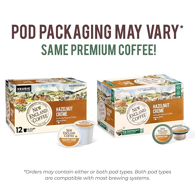 New England Coffee Hazelnut Crème Medium Roast Single Serve Pods 12ct Box (Pack of 6)
