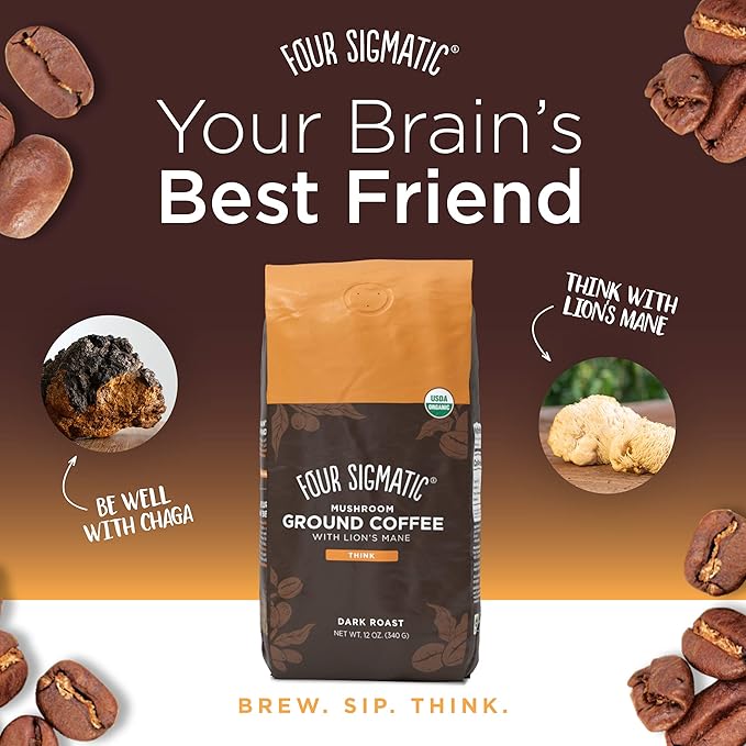 Four Sigmatic Mushroom Ground &amp Instant Coffee - Organic Fair Trade with Lions Mane &amp Ashwagandha 12 Oz &amp 10 Count
