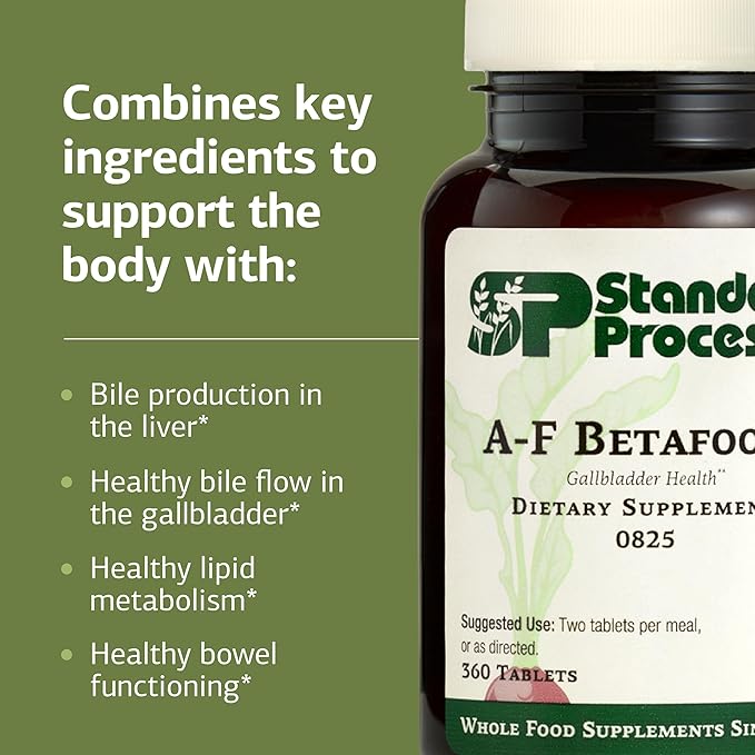 Standard Process A-F Betafood Gallbladder Health Dietary Supplement - Gluten-Free Non-Dairy &amp Non-Soy - Gallbladder Function &amp Liver Care - 360 Tablets