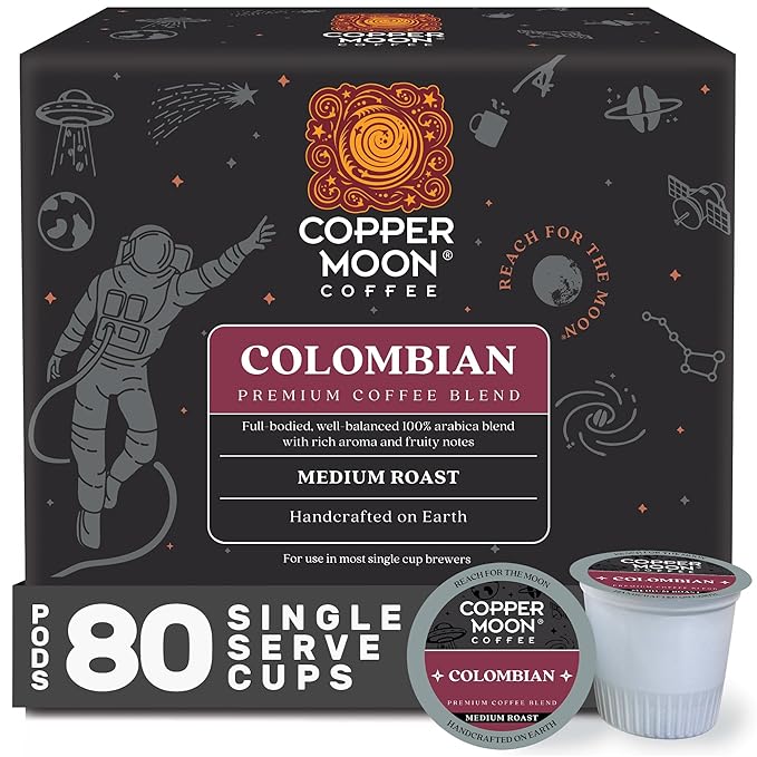 Copper Moon Single Serve Coffee Pods For Keurig K-Cup Brewers Medium Roast Colombian Blend 80 Count