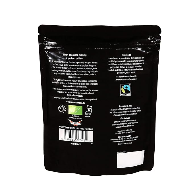 Mount Hagen 7.05oz Organic Freeze Dried Instant Coffee - 10 Pack | Medium Roast Arabica Beans | Eco-friendly Fair-Trade Instant Coffee in Resealable Pouch Bag [10x7.05oz]