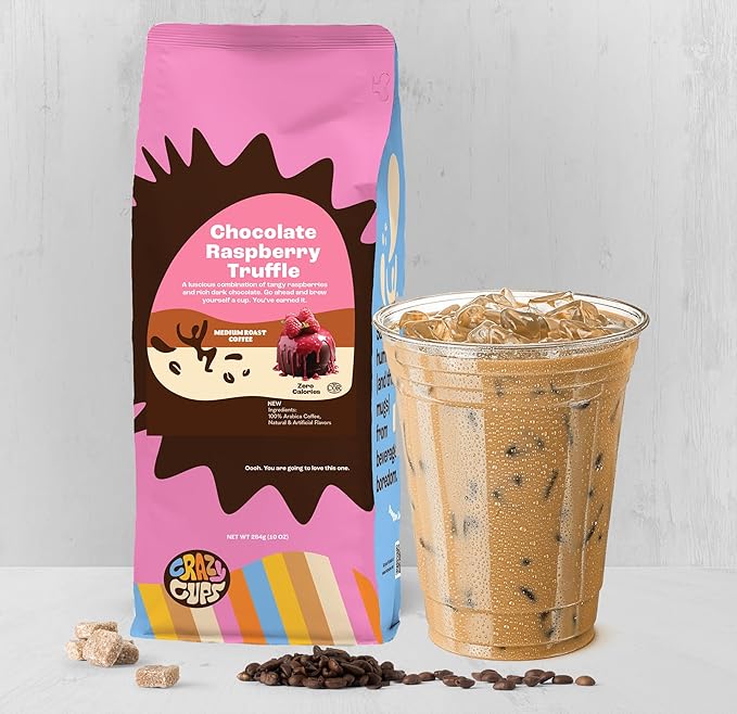 Crazy Cups Chocolate Lovers Ground Coffee Variety Pack 3 Flavors: Death By Chocolate Peppermint Mocha Raspberry - 10 oz Bags Pack of 3