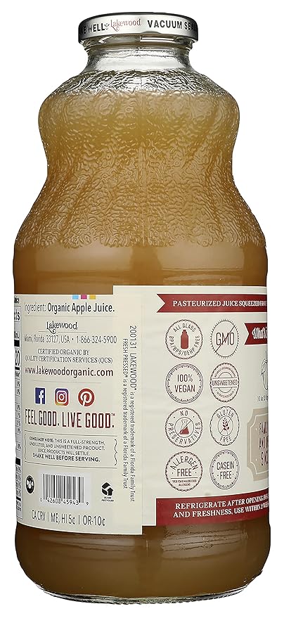 Lakewood Organic Apple Juice 32-Ounce Bottles (Pack of 6)