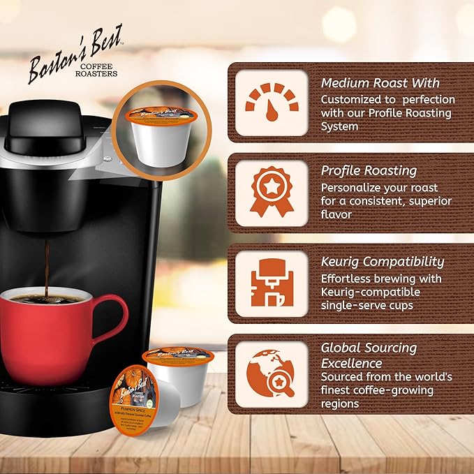 Boston’s Best - Fall-Inspired Pumpkin Spice Coffee Medium Roast Flavored Gourmet Flavour Compatible with Keurig Coffee Maker 1 Count (144 Single Serve Cups)