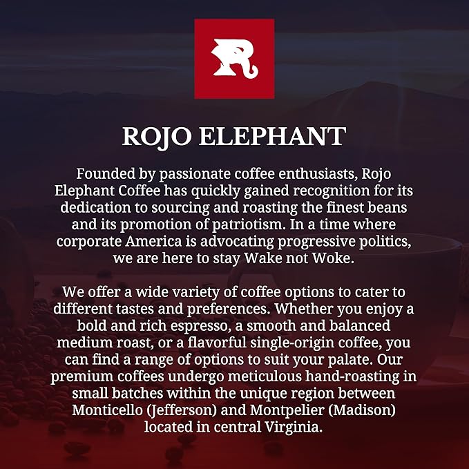 Rojo Elephant Handcrafted Ground Coffee 11 0z Bags 3 Pack Trump's Triumph Alexander Hamilton Honest Abe Decaf Classic Collection