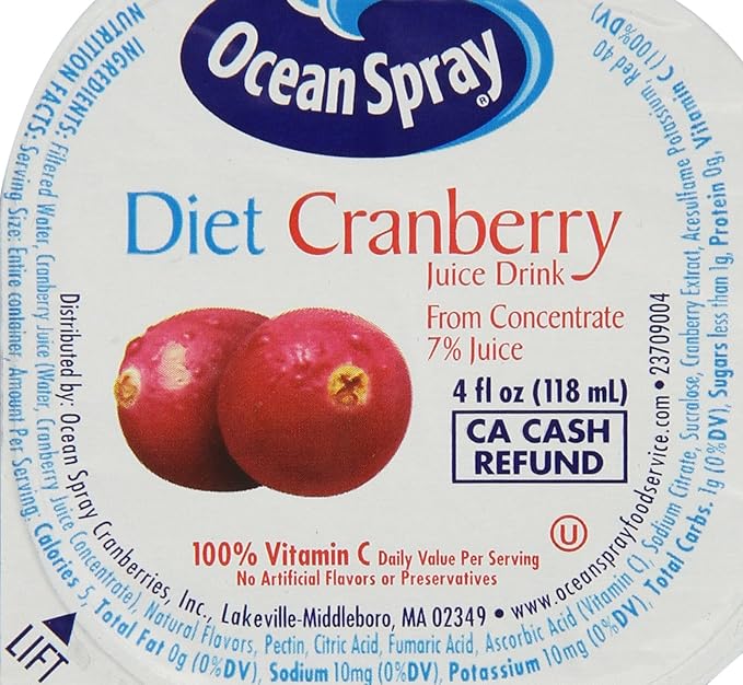 Ocean Spray Juice Cups Diet Cranberry 4 Fl.Oz (Pack of 48)