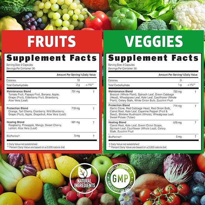N1N Premium Super Fruits &amp Veggies Supplement 180 Caps Whole Food &amp Natural Superfood for Women Men &amp Kids - Packed with Aloe Vera Vitamins &amp Minerals