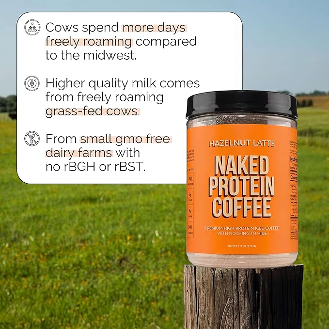 NAKED Hazelnut Latte Protein Coffee - Premium Colombian Iced Coffee Protein Shake Drink Delicious Keto Friendly and Gluten Free 17 Servings